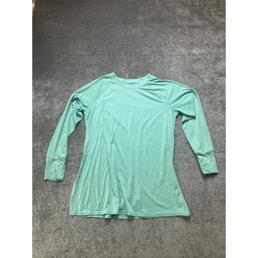 Tek Gear On-the-Go Gear Tee Shirt Womens Large Teal Blue Sweat-Wicking Side Slit